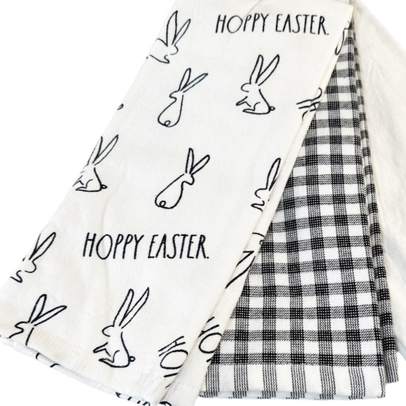 NEW Rae Dunn 🐇🐇HOPPY EASTER🐇🐇Kitchen Towels Set/3 - Picture 4 of 5